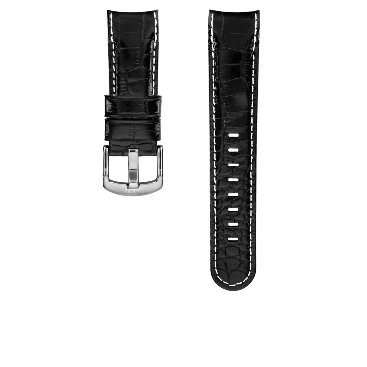 TW Steel Band Zwart /Wit Leer 22 mm